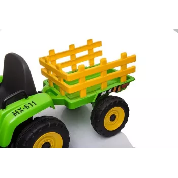 LEAN CARS Elektriskais braucamais traktors ar piekabi XMX611 LED gaismas Zaļš