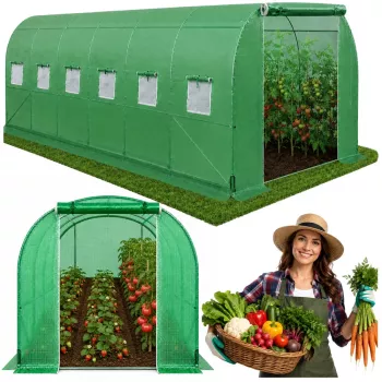 LEAN Foil Tunnel siltumnīca PRO karkass 25mm 12x3x2m 36m² | cinkots tērauds, UV-4 PE plēve, paceļamie logi