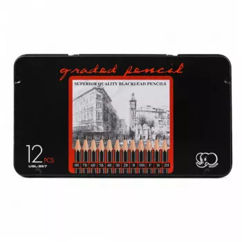 LEAN Professional Set of Sketching Pencils in a Metal Box 12 Pcs.