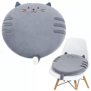 LEAN Round Plush Chair Cushion Cat Gray Soft Seat 40 cm
