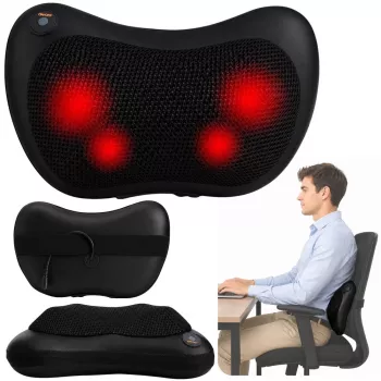 LEAN Shiatsu Masāžas Spilvens Mugurai un Kaklam ar Sildītāju Melns