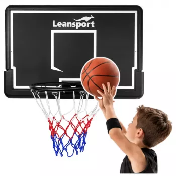 LEAN SPORT 30566 Basketbola grozs ar vairogu – 90 cm polikarbonāta vairogs, pie sienas montējams, melns/sarkans