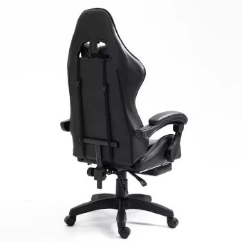 LEAN Swivel Office Gaming Chair with Footrest and Cushions, Black and White
