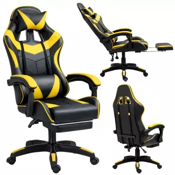 LEAN Swivel Office Gaming Chair with Footrest and Cushions, Black and Yellow