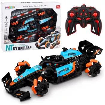 LEAN TOYS 29711 RC Stunt Car 1:10 4WD ar 360° rotāciju, LED gaismām un dūmu efektu (Melns/Sarkans)
