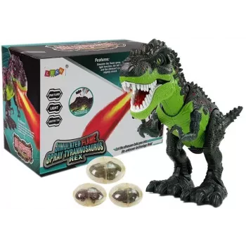 LEAN TOYS 7740 Battery-Powered Interactive T-Rex Dinosaur with Egg Laying, Steam Mist, Sound & Light Effects - Green