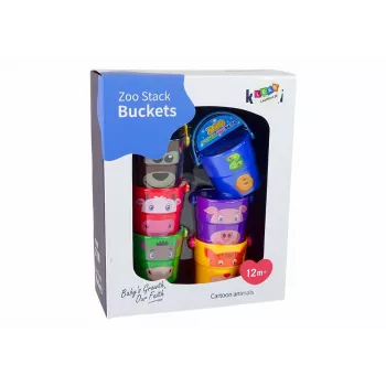 LEAN TOYS A Set of Colorful Buckets with Animals - a Pyramid