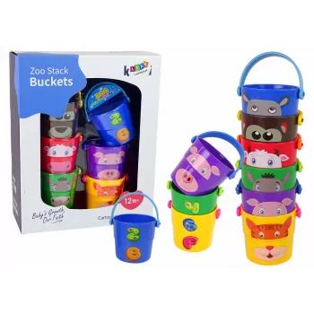 LEAN TOYS A Set of Colorful Buckets with Animals - a Pyramid