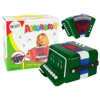 LEAN TOYS Akordeona instruments jaunajam mūziķim zaļš – 12 pogu akustiskais rotaļu akordeons ar regulējamu plecu siksnu, vecumam 3+