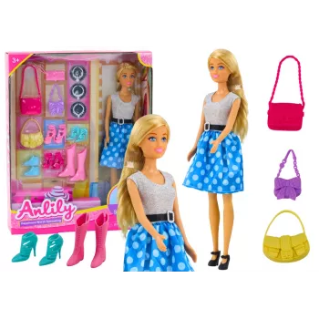 LEAN TOYS Anlily leļļu komplekts ar drēbēm un aksesuāriem