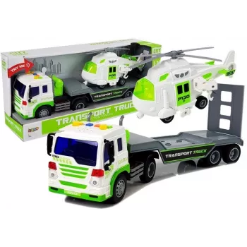 LEAN TOYS Auto Transporter ar helikopteri, baterijām darbināms, mērogs 1:16