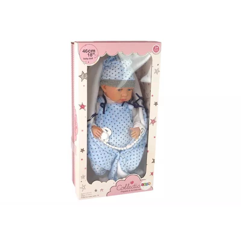 LEAN TOYS Baby Doll 46 cm Blue Dummy Star Blanket