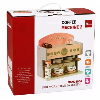 LEAN TOYS Barista kafijas automāta komplekts ar koka aksesuāriem, rozā