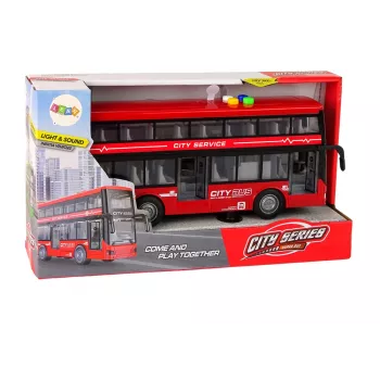 LEAN TOYS Battery Operated Double Decker Bus Lights Sounds Friction Drive Red
