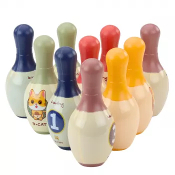 LEAN TOYS Boulings ar kaķiem bērniem 10 ķegļi 2 krāsainas bumbas
