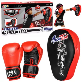 LEAN TOYS 2-in-1 Muay Thai boksa treniņu komplekts ar cimdiem un fokusēšanas ķetnām, melns