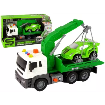LEAN TOYS Car Transporter Roadside Assistance Tow Truck 1:16 Green Sound Lights