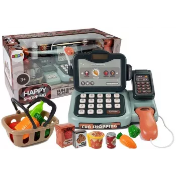 LEAN TOYS kases aparāta veikala komplekts ar mikrofonu un skaņas termināli – interaktīva rotaļlieta bērniem no 3 gadiem