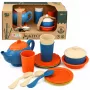 LEAN TOYS Bērnu bambusa šķiedras trauku komplekts, zils un oranžs, 15 gab.