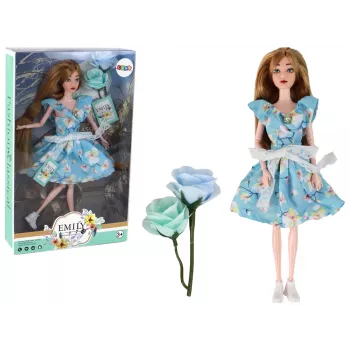 LEAN TOYS Bērnu lelle Emily Spring ar garajiem matiem un zilu ziedu kleitu