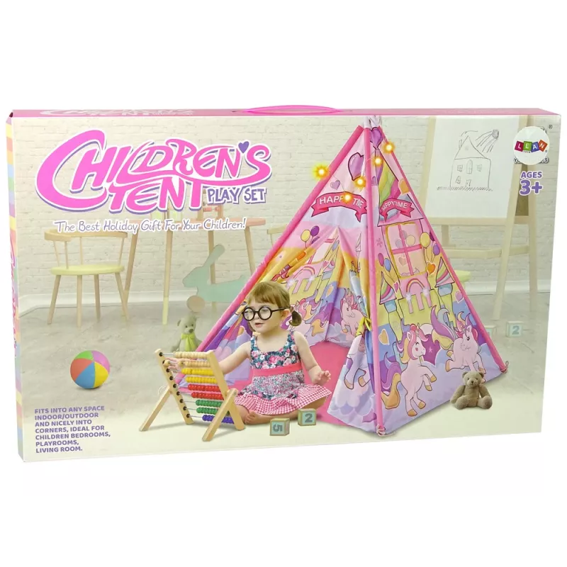 LEAN TOYS Children's Light-up Tent Unicorn Ponies Pink