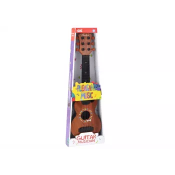 LEAN TOYS Bērnu rotaļu ģitāra ar brūnu koka apdari un plektru, 6 neilona stīgas, akustiskā, 3+ gadiem