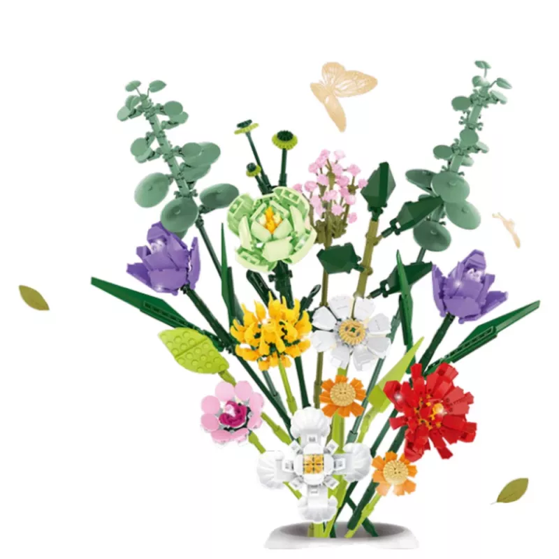 LEAN TOYS Construction Blocks Decorative Bouquet of Colorful Flowers 836 pcs
