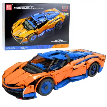 LEAN TOYS Construction Bricks Sports Car RC – zila un oranža (1883 detaļas, 2,4 GHz, mērogs 1:8)