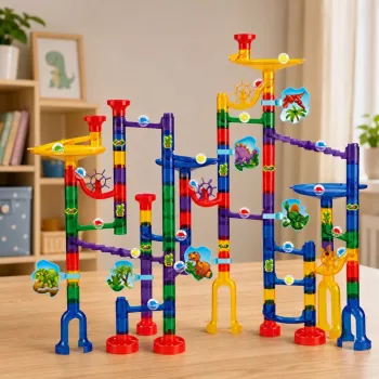 LEAN TOYS Konstruktors Bumbiņu trase Tuneļi Krāsainie Dinozauri 192 gab.