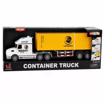 LEAN TOYS Konteinervedējs ar atveramām durvīm, gaismām un skaņām, dzeltens, 54 cm