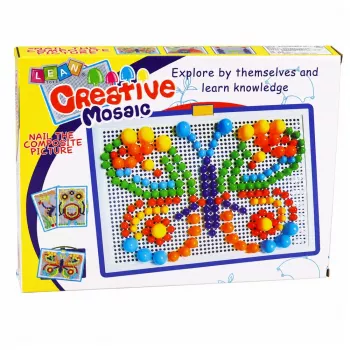 LEAN TOYS Creative Set Button Mosaic Puzzle Mushrooms Pushpins Suitcase 300 pcs
