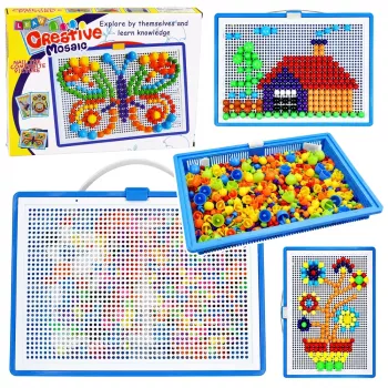 LEAN TOYS Creative Set Button Mosaic Puzzle Mushrooms Pushpins Suitcase 300 pcs