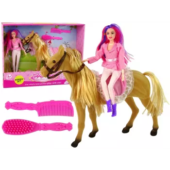 LEAN TOYS Doll Rider ar Brūnu Poniju Figūriņu Komplekts