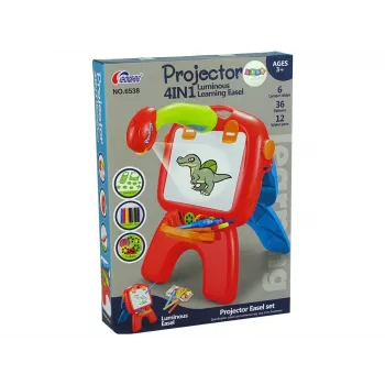 LEAN TOYS Divpusējā tāfele ar krītiņiem, statīvu un projektoru, sarkana