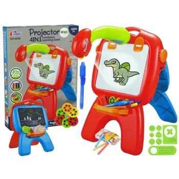 LEAN TOYS Divpusējā tāfele ar krītiņiem, statīvu un projektoru, sarkana