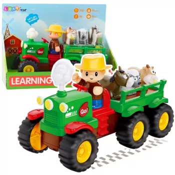 LEAN TOYS Izglītojošais interaktīvais traktors ar dzīvniekiem, gaismām un skaņām