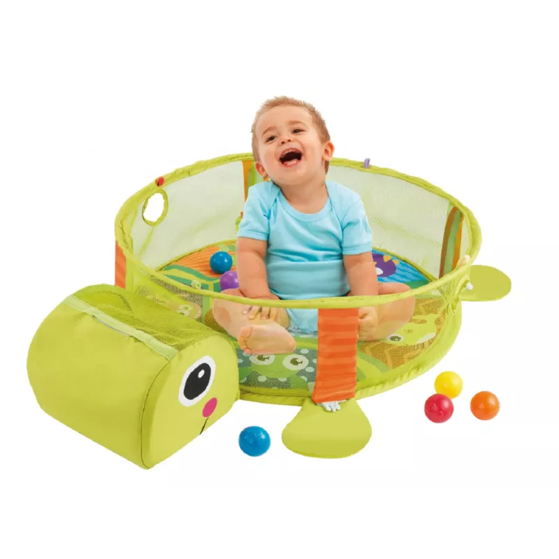 LEAN TOYS Izglītojošais Paklājs ar Bruņurupuča Sētiņu un Bumbiņām Zīdainim