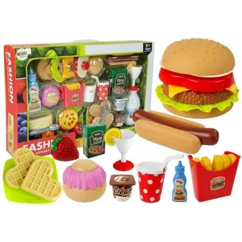 LEAN TOYS Fast Food Hamburger komplekts | 12 daļu rotaļu ēdiena komplekts bērniem