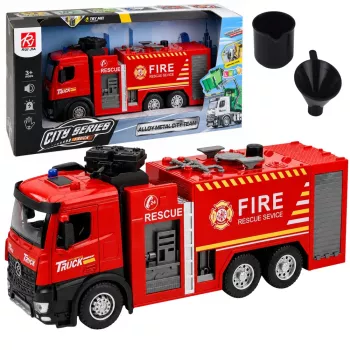 LEAN TOYS ugunsdzēsēju mašīna ar ūdens funkciju, metāla kabīni, gaismām un skaņām 1:12