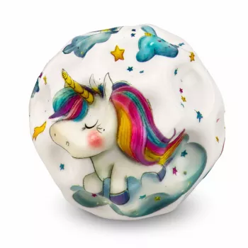 LEAN TOYS 7 cm putuplasta bumba ar bedrītēm, anti-stresa, vienradža dizains