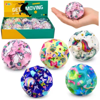 LEAN TOYS 7 cm putuplasta bumba ar bedrītēm, anti-stresa, vienradža dizains