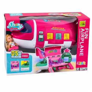 LEAN TOYS Salokāma 2-in-1 Leļļu Pasažieru Lidmašīna Rozā – Pārveidojama Leļļu Mājas Spēļu Komplekts 30cm Lellēm