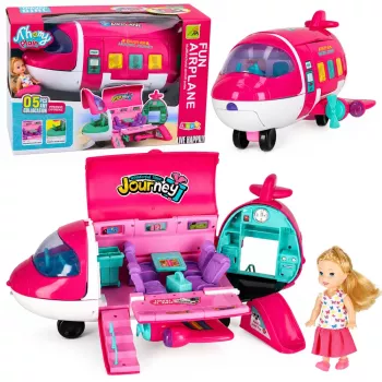 LEAN TOYS Salokāma 2-in-1 Leļļu Pasažieru Lidmašīna Rozā – Pārveidojama Leļļu Mājas Spēļu Komplekts 30cm Lellēm