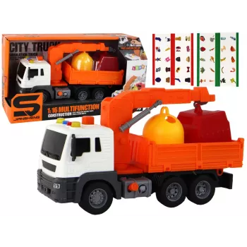 LEAN TOYS Garbage Truck With Crane Friction Drive Orange 1:16
