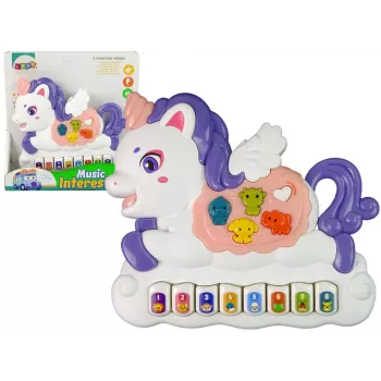 LEAN TOYS Interactive Piano Unicorn Sound Animals Sounds Melodies White