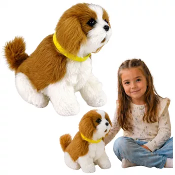 LEAN TOYS Interactive Plush Dog Soft Fur Cavalier Breed Stroke Its Head and Learn Its Functions