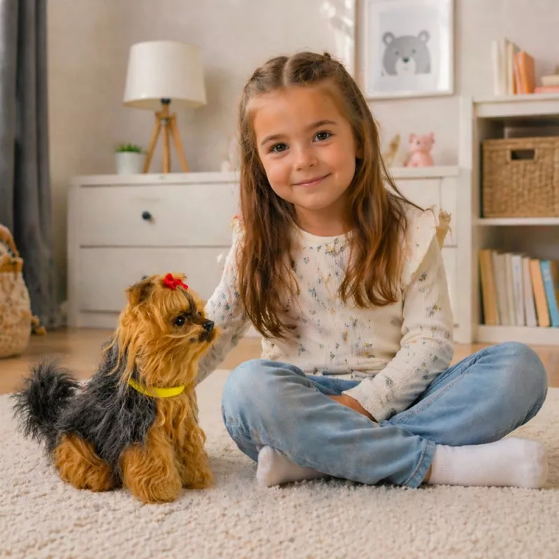LEAN TOYS Interaktīvais plīša suns - mīksta kažokāda, Jorkšīras terjera šķirne, noglāsti galvu un uzzini tās funkcijas