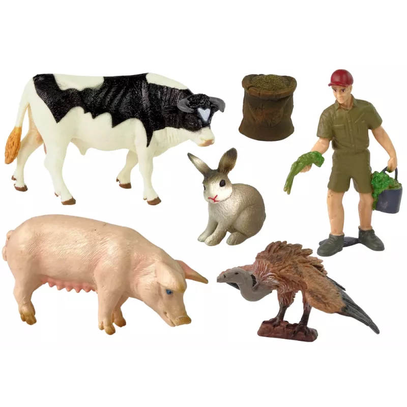 LEAN TOYS Large Farm Animal Figurine Set + Farmer and Homestead 10 Pieces