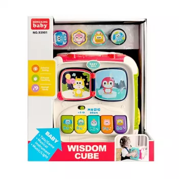 LEAN TOYS Large Multifunctional Educational Cube Piano Sorter Drum – Interaktīvs 6-pusīgs aktivitāšu kubs ar gaismām, skaņām, pērlīšu labirintu un formu šķirotāju