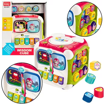 LEAN TOYS Large Multifunctional Educational Cube Piano Sorter Drum – Interaktīvs 6-pusīgs aktivitāšu kubs ar gaismām, skaņām, pērlīšu labirintu un formu šķirotāju
